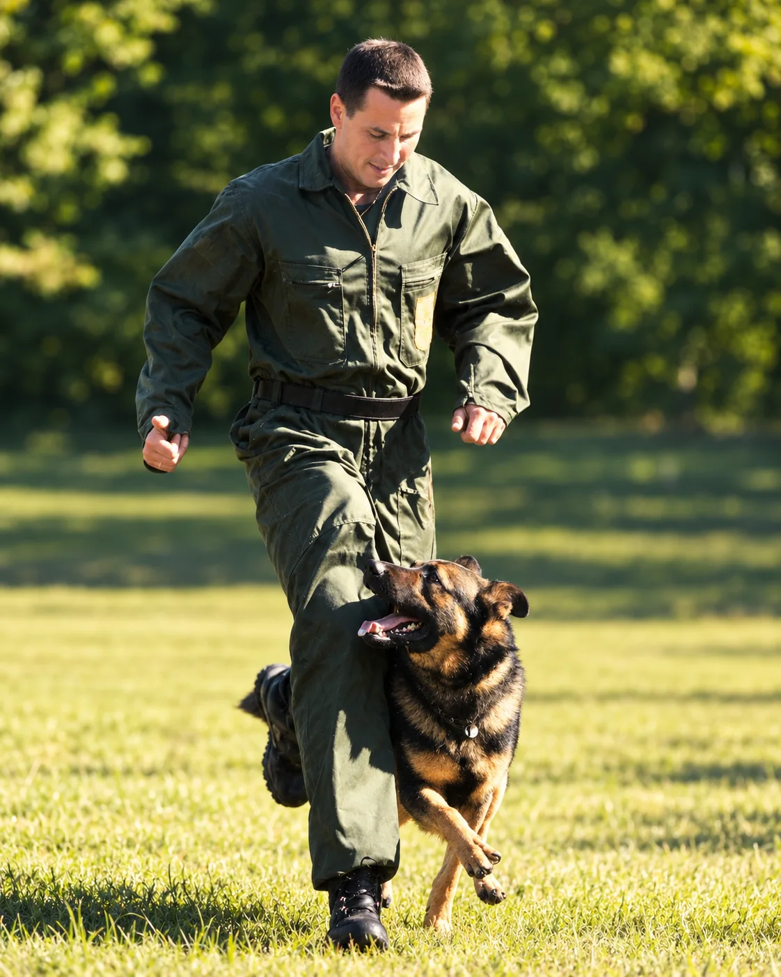 Thorsten Lapsit als junger Polizeihundeführer im Lauf mit seinem Deutschen Schäferhund